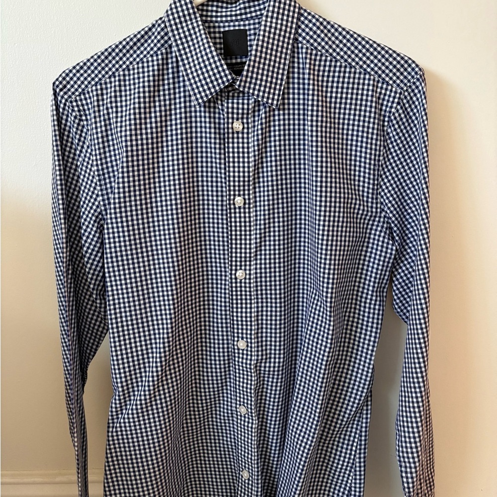 H&M Slim Fit Easy Iron Dress Shirt – Size M (Navy Gingham Check)